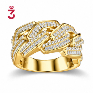 Anel Masculino Hip Hop Cubano com Diamantes Banhado a Ouro 18K Prata Esterlina S925 Cravejado com Moissanite Baguete e Pavê Joia Masculina - Product Image 6