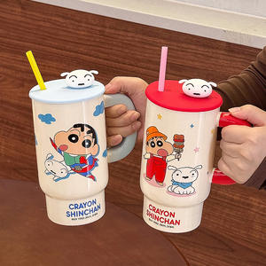 Crayon Shinchan <b>Ceramic</b> <b>Mug</b> Large Capacity With Lid And Straw Cartoon Design For Office Home Couples Gift - Product Image 5