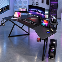 Support d'écran de bureau gaming PC en fibre de carbone noire RGB personnalisé avec pieds métalliques, grande table d'ordinateur Esports avec ailes extensibles et réglables