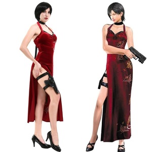 Vestido de cosplay de Ada Wong de Resident Evil 4, estilo cheongsam rojo con funda para pistola. - Product Image 1