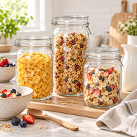 Stoples Penyimpanan Sereal Sarapan Kaca 500ml hingga 3000ml dengan Tutup Jepit untuk Granola, Muesli, Cornflakes, Oat