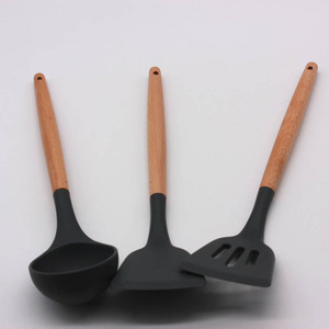 Kitchen Utensil Set 6 Piece Food Grade <b>Silicone</b> With Wood Handles Cooking Spoon Spatula Non Stick Pan <b>Tools</b> - Product Image 3
