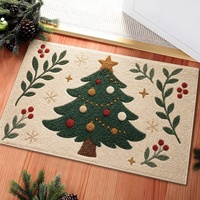 Tapis de Noël rectangulaire festif, tapis en velours cristallin en polyester moelleux avec motif flocon de neige rouge et vert et motif houx