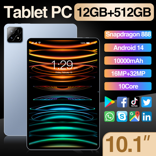 2026 Pad 6S Smart Tablet 5G 12GB 512GB 10.1 Inch 32MP Camera Big Battery Unlocked