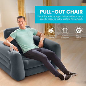 Twin Inflatable Pull-Out <b>Sofa</b> Chair with Cup Holder Portable Air Couch Armrest Backrest Inflatable Lounge Chair for Camping Home - Product Image 5