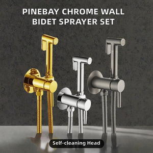 <span class=keywords><strong>PINEBAY</strong></span> Ensemble de douche mural moderne en laiton chromé poli avec douchette à main, pulvérisateur de bidet et robinet d'angle, écologique, pour usage hôtelier - Product Image 2
