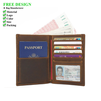 Portefeuille multifonctionnel vintage en cuir véritable Crazy Horse avec plusieurs emplacements pour cartes et pochette pour documents