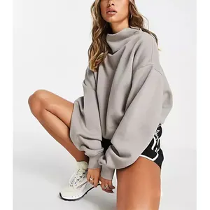 Fall cotton hooded pullover sweatshirt causal oversized hoodie turtleneck custom women's hoodies