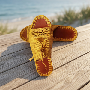 Handmade Yellow Raffia Lace-Up <b>Slippers</b> Open Toe Breathable Genuine Leather Insole Summer <b>Outdoor</b> Women Girls - Product Image 1
