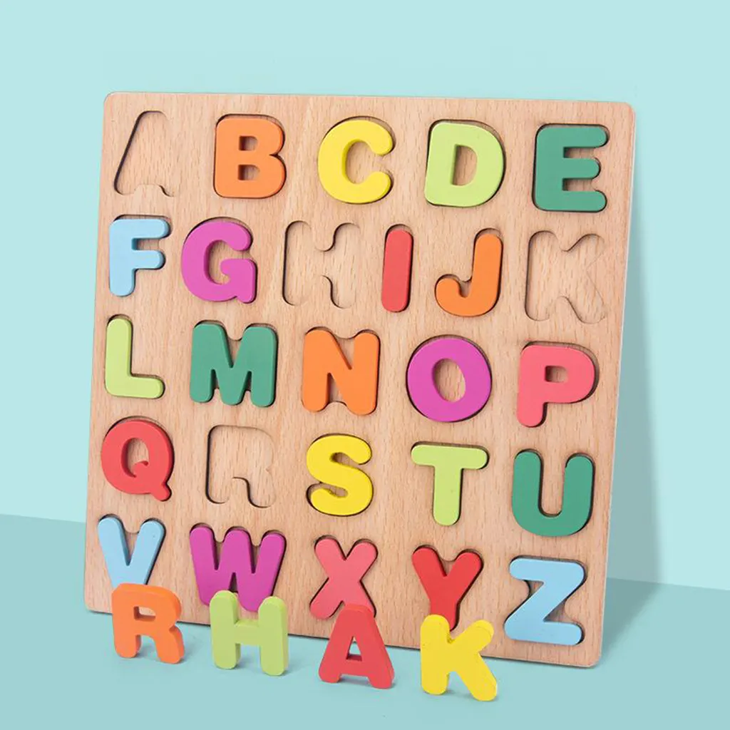 Holzbrett mit buntem Alphabet Nummer 3D Puzzle Kinder Früh pädagogisches Spielzeug Matching Letter Familien spiel Montessori Alphabet