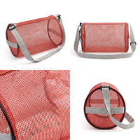 Sac de maquillage cylindrique en maille respirante pour commande en gros, organiseur de cosmétiques visible avec fermeture éclair, pochette de toilette pour voyage, plage, gym