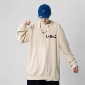 New Custom hip-hop hoodie printed oversize organic cotton low-shouldered pullover embroidered double-sided cashmere sweatshirt