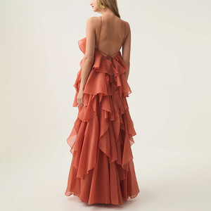 المرأة عارضة الصيف فستان الشاطئ بلا أكمام تصميم حزب على الخط مع الرسن الظهر الصلبة يزين 3D الكشكشة المتتالية - Product Image 5