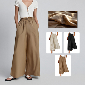 2025 été nouvelles femmes taille haute ample décontracté confortable poche coton <span class=keywords><strong>lin</strong></span> jambe large jupe décontractée <span class=keywords><strong>pantalon</strong></span> - Product Image 1