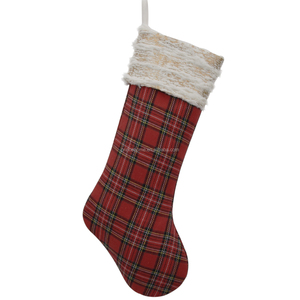 Wholesale Premium Quality Red <strong>Mini</strong> Plaid Christmas <strong>Stocking</strong> with Gold Printed Velvet Cuff for Festive Decorations - Product Image 1