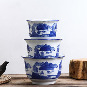 <span class=keywords><strong>Pot</strong></span> en porcelaine bleu et blanc, bon prix, conteneur de plante verte en céramique, ensemble de bonsaï de jardinage, 3 pièces, forme personnalisée, jardin de maison - Product Image 1