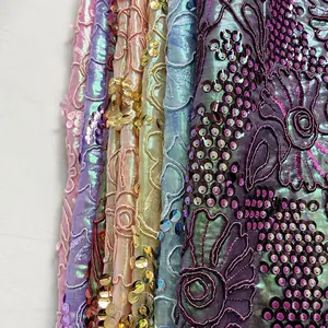 Abbigliamento moda donna di lusso 2023 Patch di paillettes abiti da sposa tessuto ricamato in pizzo a rete