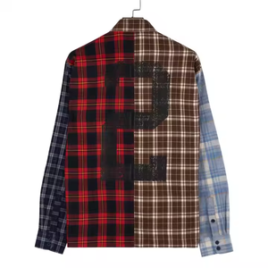 Hot Selling Custom Back Print Patchwork Match Übergroße Baumwolle <span class=keywords><strong>Flanell</strong></span> Herren Plaid Shirt - Product Image 2
