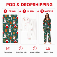 Ensemble de pyjamas de Noël personnalisés en polyester vert forêt avec col cranté, motif Père Noël et bonhomme de neige, pour toute la famille, livraison directe, MOQ 1 pièce