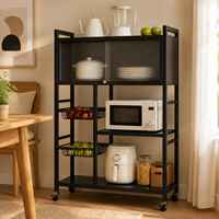 Chariot de rangement de cuisine à 5 niveaux sur roulettes, étagère métallique avec portes vitrées, support pour four à micro-ondes, organisateur