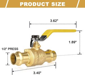Válvula de bola de 1/2 pulgada Press Pro con sellado EPDM, 200 psi, conexión para tubería de cobre, paso completo, cierre de bloqueo, paquete de 2 - Product Image 2