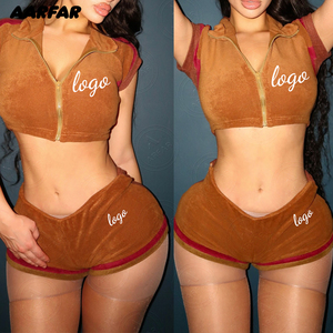 Set di 3 pezzi estivi vestiti per donna 2025 Streetwear giacca a Zip Crop a blocchi di colore e <span class=keywords><strong>pantaloni</strong></span> corti alta ragazza set Friendly - Product Image 2