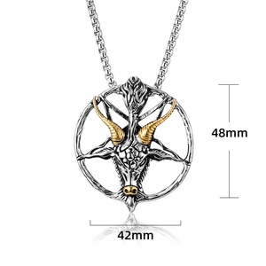 Gothic <strong>Pentagram</strong> Pendant <strong>Goat</strong> Pendant Stainless Steel Necklace Men Baphomet <strong>Goat</strong> <strong>Head</strong> Skull Necklace - Product Image 4