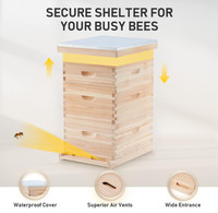 Kit de inicio de cajas de colmena de abejas de 3 capas, suministros de apicultura, casa de abejas con marcos de colmena