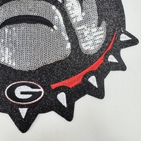 Patch Bordir Besar 26cm Hitam Bertabur Payet, Ramah Lingkungan, Desain Bulldog Kampus Georgia, Bahan Chenille, Dapat Disetrika, Stok Tersedia, Laris Manis