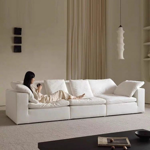 Divano a <span class=keywords><strong>L</strong></span> Cloud Set in Cotone Lino e Ciniglia, Bianco Crema, Stile Shabby Chic, Rivestimento Rimovibile e Lavabile, Imbottito, per Villa, Appartamento, Hotel - Product Image 5