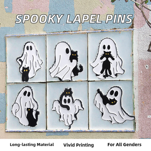 Cartone animato fantasma spille in metallo personalizzate carino gatto nero spille divertenti risvolti spille smalto Halloween spilla all'ingrosso - Product Image 3