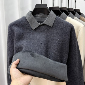 Maglione Invernale Stile Coreano alla Moda <span class=keywords><strong>con</strong></span> Collo a Camicia Finto Morbido al Tatto <span class=keywords><strong>Felpa</strong></span> da Uomo <span class=keywords><strong>con</strong></span> Fodera in <span class=keywords><strong>Pile</strong></span> - Product Image 3