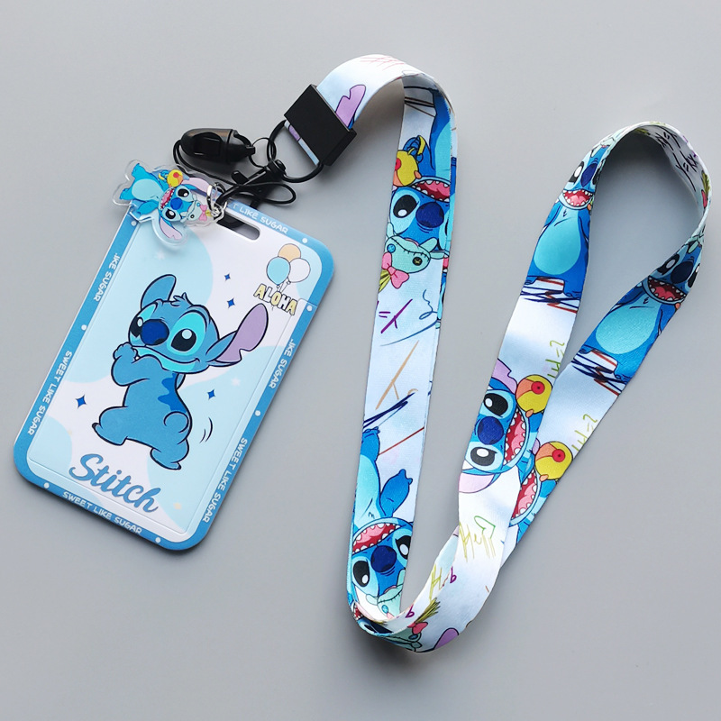 Newest Anti-Lost Lovely Cartoon Stitch Card Holder Lanyards Custom Student Worker ID Name Badge Credit Card Case Cover Lanyard Image 5