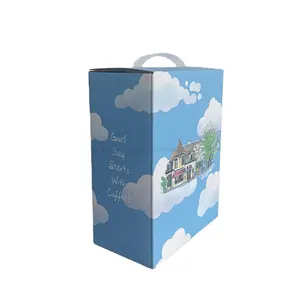Individuelles Cafe Haus in Weißen Wolken Himmel blaues Bild bedruckte matte Kaffee-Trägerbox aus Wellpappe mit aseptischem Beutel für heißen Tee