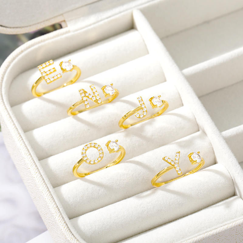 Shop Our High End 18k Gold Plated Brass Zircon Letter Rings