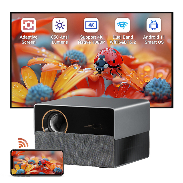 Hotack Newest L006 Smart Android WiFi Phone Beamer Full HD Home Theater Video Projector with 4K Resolution