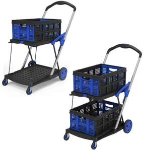 Chariots pliables à deux niveaux multifonctionnels en plastique de chariot à provisions avec les paniers pliables - Product Image 1