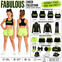 Ensemble soutien-gorge et short de cheerleading personnalisé vert néon noir avec strass étoilés, haut dos nageur et short à volants, uniforme d'entraînement d'équipe