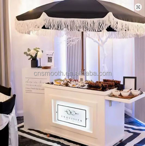 Chariot à bonbons en bois blanc avec roues, décoré de fleurs en crème glacée, pour célébrations de mariage et festivals (SMS) - Product Image 5