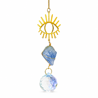 Pierre brute de Célestite naturelle, attrape-soleil et carillon éolien anti-mauvais œil, ornement suspendu, prisme de cristal, décoration intérieure, cadeau