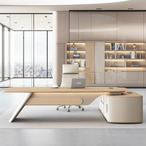 โต๊ะทำงานผู้บริหารรูปตัวแอลทันสมัย ทนทาน พร้อมตู้เก็บเอกสารและชั้นวางของ สำหรับผู้จัดการและซีอีโอ ออกแบบตามหลักสรีรศาสตร์ เป็นมิตรกับสิ่งแวดล้อม ชุดเฟอร์นิเจอร์ไม้ - Product Image 1