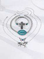 Collier Pendentif Rétro Western 2026 en Alliage avec Turquoise, Cheval et Nœud Papillon, Bijou Cowboy pour Femme OEM