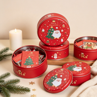 Boîte à biscuits plate ronde personnalisée avec logo, en fer blanc de qualité supérieure, hermétique et opaque, pour emballage cadeau de Noël, lot OEM