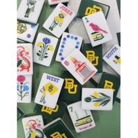 Jeu de Mahjong Américain en Acrylique Vert Foncé à Deux Couches, Thème Campus Universitaire avec Mascotte Ours BU, avec Pions Joker, Cadeau pour Fans et Anciens Étudiants