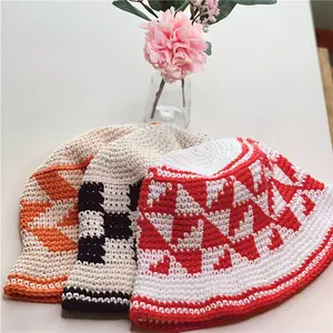 Bucket Hat Crochet Customizable Cheap Breathable Solid Color Light Board Short Brim Knitted Bucket Hat Handmade Crochet Bucket Hat