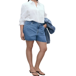 OEM 2026 Wholesale Women's High Waisted Straight Cotton <b>Denim</b> Shorts <b>Stretch</b> Pockets Casual Summer Daily Wear Eco-Friendly Quick - Product Image 1