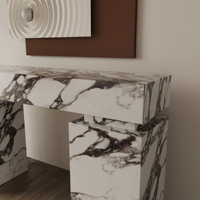 Table console carrée étroite de style moderne KUMUSI Classic Luxury Arabescato White avec plateau en marbre pour couloir