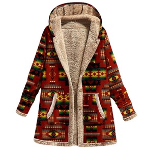 Abrigo Rompevientos Estampado con Felpa Cálida para Mujer, Tallas S-5XL, Diseño <span class=keywords><strong>Azteca</strong></span> Indígena Vintage, Personalizable al por Mayor - Product Image 3