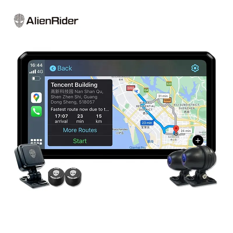 AlienRider M2 Pro Motorcycle CarPlay Android Auto Navigation Dual Recording Dash Cam With 6 Inch Touch Screen