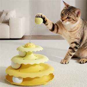 Beyaz kovalamaca topları ile 4-tier kaydırıcı ray oyuncak kedi kulesi çevre dostu plastik pikap kedi pikap oyuncaklar - Product Image 5